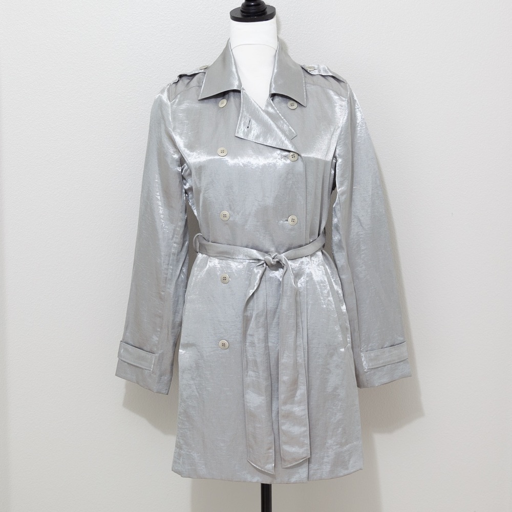 ISDA & Co Women's Silver Classic Belted Trench Coat Size Small Vintage